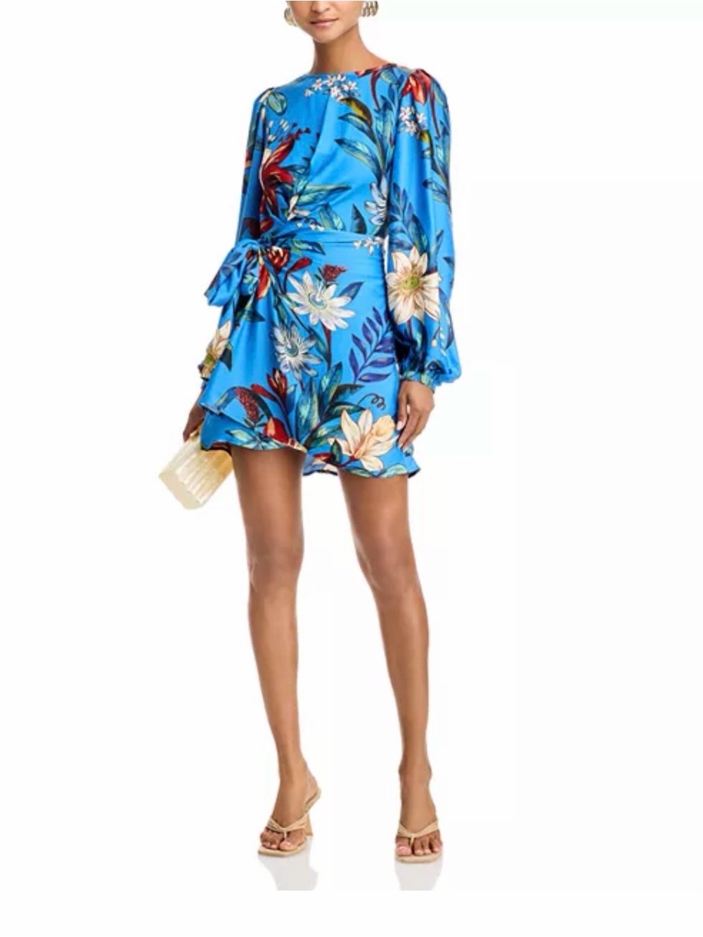 FARM Rio Bright Blue Floral Wrap Mini Dress - Picture 2 of 9